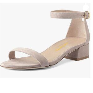 XYD Nude Suede Open Toe Ankle Strap Buckled Low Chunky Heel Dress Sandal